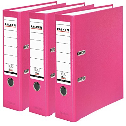 Falken 3er Pack PP-Color Kunststoff-Ordner. Made in Germany. 8 cm breit DIN A4 Pastell-Farbe pink Vegan