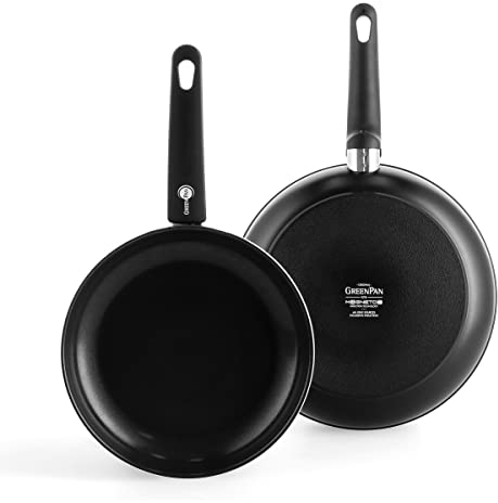 GreenPan Cambridge Healthy Ceramic Nonstick 2-Piece Frying Pan Skillet Set, 24 cm and 28 cm, PFAS Free, For all hobs including Induction, Oven Safe up to 160°C, Black