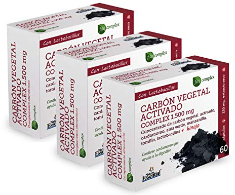Nature Essential | Carbón Vegetal Activado 1500 mg | 60 Cápsulas | 3 Unidades | Anís Verde, Tomillo, Manzanilla e Hinojo | Disminuye Gases Intestinales e Hinchazón Abdominal