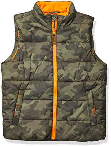 Amazon Essentials Jungen Daunenweste Als Schwere Oberbekleidung, Armeegrün Camouflagedesign, 10 Jahre