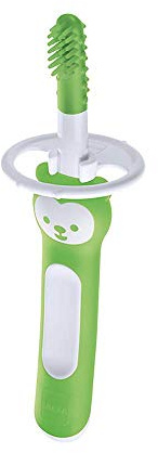 MAM Massaging Brush | Baby Training Brush with Safety Shield | Suitable for 3+ Months | Ideal First Toothbrush for Babies | Eases Teething Discomfort | Yellow