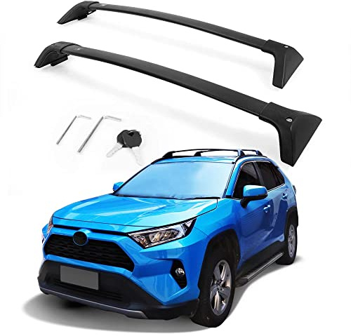 Autekcomma Roof Rack Cross Bars for Toyota RAV4 2019-2024 (Not Fit 2024 Le/Adventure/TRD Off-Road/Hybrid Woodland Edition). Anti-Theft Lock Mechanism Black Matte Aluminum Anti-Corrosion crossbars