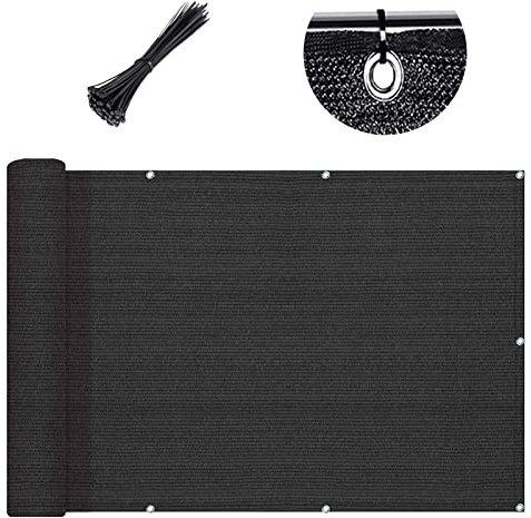 SUNLAX 3'x16' Black Balcony Privacy Screen Fence Windscreen Cover Fabric Shade Netting Mesh Cloth with Grommets UV Protection for Patio, Backyard, Porch, Railing Shield 90% (We Make Custom Sizes)