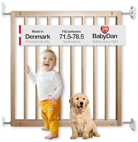 BabyDan Aalborg, 71.5-78.5 cm, Basic Stair Gate/Baby Gate/Safety Gate, Wood, Made in Denmark - (Pet Gate/Dog gate)