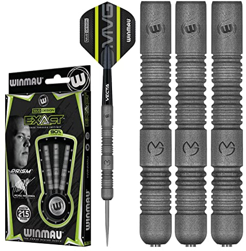 WINMAU Dartset – Michael Van Gerwen MvG exakt stålspetspilar – inkluderar dartflyg och stjälkar, finns i 21,5 g, 23 g, 24 g och 25 g, professionellt 90% volframdartset