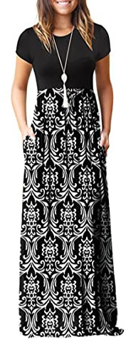GRECERELLE Womens Maxi Dress Summer Casual Long Dresses for Ladies with Pockets (FP Black White, 3XL)