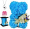 POHOMEGK Rose Bear Gifts for Women, Mothers Day Flower Gifts for Mum,Rose Teddy Bear Flower Bear With I Love You Necklace in 100 Languages,Anniversary Birthday for Wife Mom Girlfriend Daughter (blue)