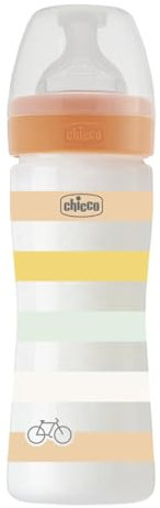 CHICCO BABYFLÄSCHCHEN WELL-BEING, 250ML, MITTLERER FLUSS, 2M+ SILIKON, ORANGE