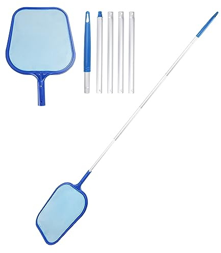 TECDW Recoge Hojas para Piscinas, Red Piscina Limpieza con Poste Telescópico de 1,2M, Pool Net Leaf Skimmer, Recogehojas Piscina para Piscina, Spas, Estanques, Parque Acuatico (Azul)
