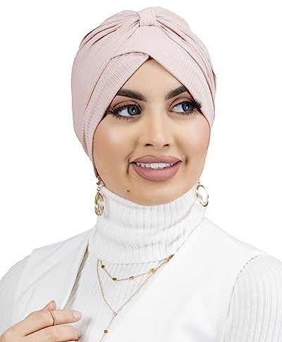 Lamis Hijab - Turbante de punto acanalado para mujer musulmana velada TU-6, Rosa polvo., 70 cm