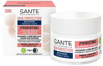 SANTE Naturkosmetik Skin Protection, crema da notte con probiotici, olio biologico Inchi e burro di karitè biologico, crema idratante, cura della notte vegana per pelle curata e luminosa, 50 ml