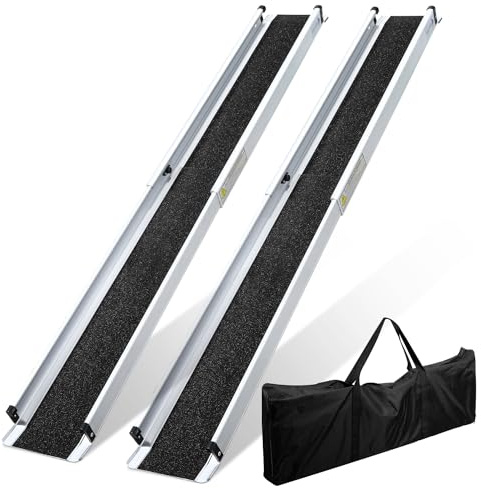 Vigevee Rampa telescopica per sedia a rotelle, 105-183 cm, regolabile, in alluminio, antiscivolo, con capacità di carico di 300 kg, sicura per animali domestici e sedie a rotelle