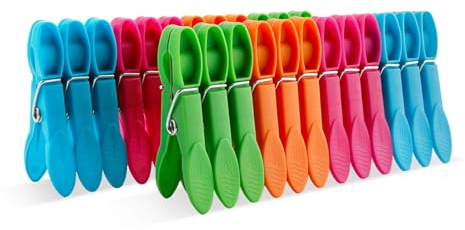Wäscheklammern Bunt, 24 Stück Stabil aus Kunststoff - Wäscheklammerkleid, Handtuchklammern, Mini Wäscheklammern ohne Abdruck, Strandtuch Clips
