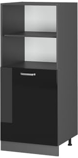 Vicco Herdumbauschrank R-Line, Herdschrank, Schwarz Hochglanz/Anthrazit, 60 cm