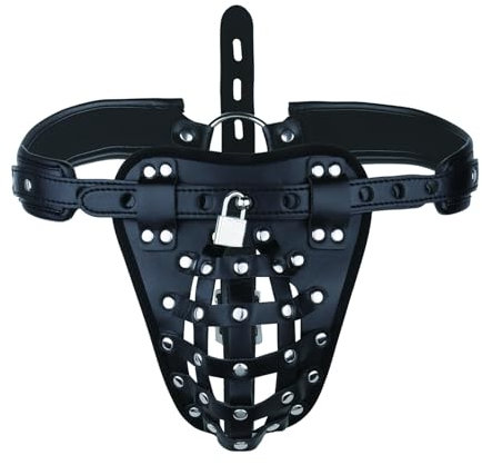 LZYLWC Peniskäfig Cock Cage Chastity Belt Keuschheitskäfig Männer Keuschheitsunterwäsche Erotische PU-Leder Käfigkorb G-String Slips Sissy Gay Open Butt Jockstrap Höschen Sexy Tanga mit Schloss