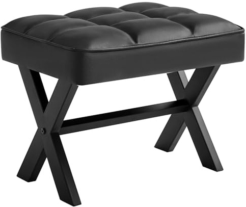 IBUYKE Liten 30,48 cm H fotstödspall, fyrkantig PU-fotpall med metall X-ben, multianvändning som litet sidobord, stegpall för vardagsrum, sovrum, entré, kontor, svart WBD012B