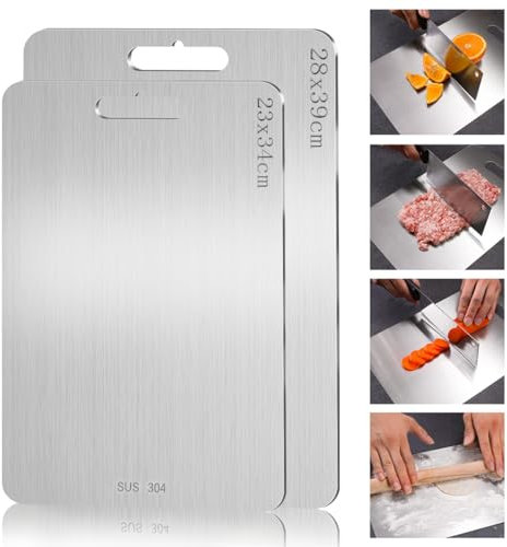 2 Pezzi Tagliere in Acciaio Inox Multifunzione, per Uso Alimentare Su Entrambi I Lati, per Carne, Frutta, Verdura