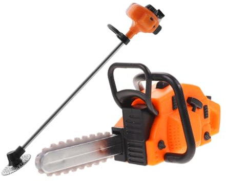 Milisten Mini Chainsaw Model and Lawn Mower Set 2Pcs Miniature Garden Tools for Dollhouse Accessories and Mini Garden Layout Decor