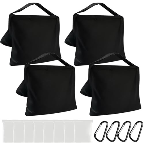 WANDGU Sacs de sable pour photographie : lot de 4 sacs de sable vides pour photographie avec 4 mousquetons et 8 sacs, sac de sable vide en tissu Oxford pour studio photo, trépied, photographie en