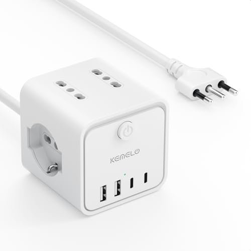 Ciabatta Elettrica Multipresa con 4 Prese Universali 10/16A ITA e Schuko, 2 M Prolunga Elettrica con 2 USB A+2 USB C,Presa Multipla Spina Piatta Salvaspazio con Interruttori per Casa, Ufficio Nero