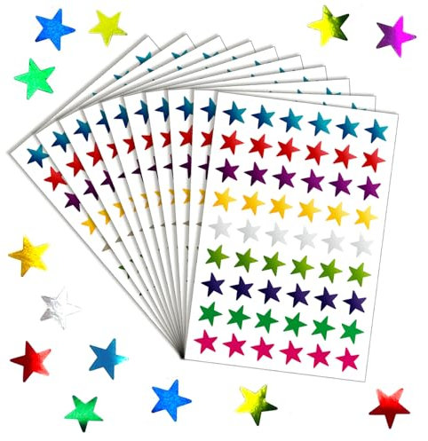 Star Stickers 540 PCS 10 Sheets, 1.3 cm Colors Star Metallic Stickers 9 Colours for Children Teachers Reward Chart Scrapbooking DIY Greeting Cards (9 Colours, 10 Sheets)