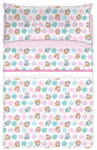 Paw Patrol Juego de Sábanas Patrulla Canina, 3 Piezas, Microfibra, Azul y Rosa, para Cama 90 cm (Rosa)