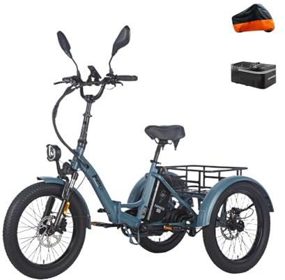 Fafrees Triciclo eléctrico F20 Mate, plegable, batería de 48 V, motor de 65 Nm, neumáticos de 20 pulgadas x 3,0, capacidad de carga de 180 kg, bicicleta eléctrica para personas mayores (cesta trasera