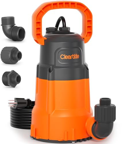 Cleartide Submersible Utility Water Pump, 8160 LPH High Flow, 100% Copper Motor, Thermoplastic Portable Plug & Work, Ideal for Pool, Flooded Basement, Hot Tub, Pond & Garden Draining,10 FT Cord