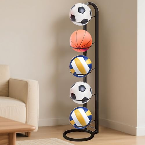Kleemeiero Scaffale Portaoggetti per Palloni Rimovibile a 5 livelli Rastrelliera per Palloni Verticale Porta Pallone da Calcio Supporto per Pallone da Basket per Pallacanestro Calcio Pallavolo, Nero
