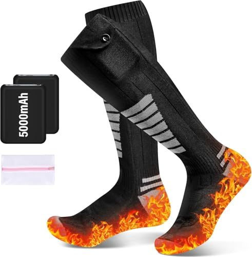 Heated Socks for Men Women, Brenth 5000mAh Rechargeable Electric Socks, Battery Operated Socks, Foot Warmer with 4 Heating Levels for Skiing, Walking, Cycling, Fishing, Hiking, Camping, Outdoor