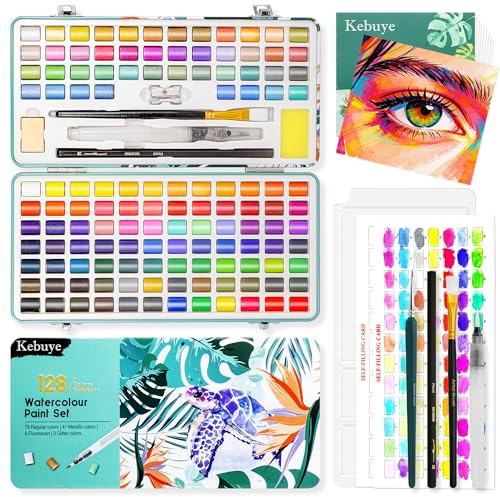 Watercolour Paint Set Watercolor Painting - Water Colour Paints 128 Colours | Protable Box Palette Brushes Watercolour Paper Pencils - Professional Art Supplies for Kids Adults Artist Beginner Travel
