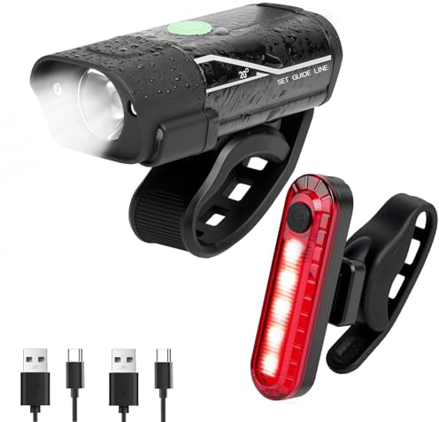 Adiwo Luci Bici Kit, Anteriore e Posteriore Luci Bicicletta Led, USB Ricaricabile e Impermeabile IP65, 5+4 modalità Ultra Luminose Luce Bici Anteriori e Posteriori per Strada e Montagna, Set 2