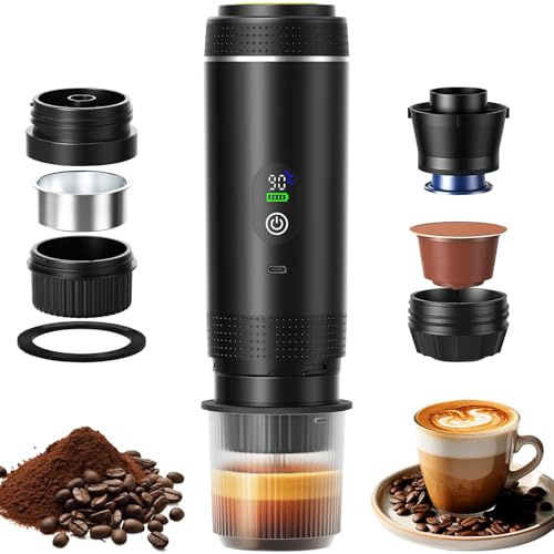 Naxup Tragbare Espressomaschine, 3 In 1 Akku Kaffeemaschine 20 Bar, Mini kaffeemaschine für unterwegs mit USB, Selbsterhitzend, kompatibel mit gemahlenem Kaffee und Kapseln für Wandern, Büro