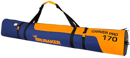 BRUBAKER Skitasche Carver Pro - Gepolsterter Skisack für 1 Paar Ski und Stöcke - Reißfest & Robust - Ski Bag Blau Orange - Skihülle mit Zwei-Wege-Reißverschluss - 170 cm