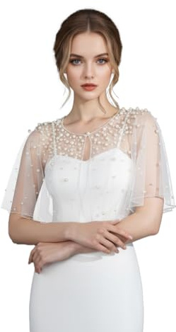 Pearl Wedding Shawls Bridal Cape for Women Bride Shrug Bolero Capes Evening Dress Jackets Cover Up for Dress Party