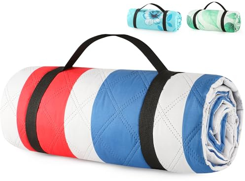 ANJ XXL 3-Layer Waterproof Outdoor Blanket for Picnic and Beach(Red Stripe) 79 x 71