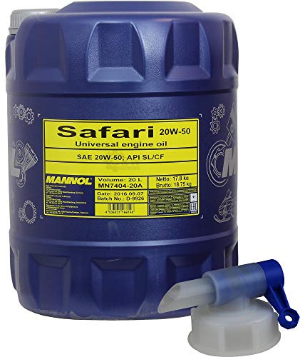 20 litri MANNOL Olio per motore Safari 20W-50 API SL/CF con rubinetto di scarico