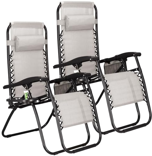 SPRINGOS Liegestuhl Gartenliege Sonnenliegen Set mit Kopfstütze 110 x 80 x 67 cm Beistelltisch klappbar Relaxstuhl Strandstuhl mit Armlehnen 3 Positionen