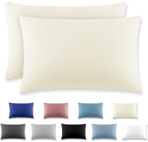 REDKEY Kissenbezug 50x80 cm 2er Set Kopfkissenbezug mit Reißverschluss - Kissenhülle aus gebürstetem Mikrofaser für Kissen,Waschbar bis 40°C Creme