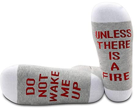 PYOUL 1 pair Firefighter Gift Firefighter Socks Fireman Gift Do Not Wake Me Up Unless There Is A Fire Socks (Is A Fire grey long 1 Pair EU)