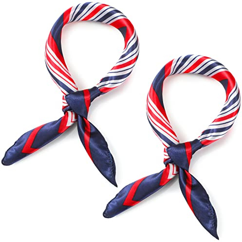 SATINIOR 2 Foulards Marins Écharpe Carrée Nautique Foulard Rouge Blanc Bleu en Soie Imitée pour Hôtesse d'Air (Élégant, 50 x 50 cm)