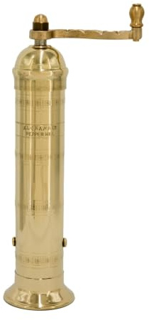Alexander Home Original Greek Pepper Mill, 9-Inch Brass - European Manual Pepper Grinder, Refillable