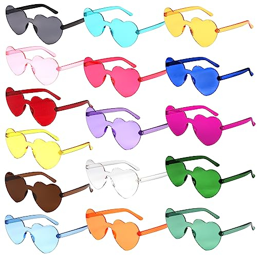 16 PCS Herz Sonnenbrille: Partybrille, Herz Brille, Randlose Sonnenbrillen in Herzform,Transparente Randlose Sonnenbrille, Magische Farben Party Herz Brille für Fasching Kleid Zubehör Foto Requisiten