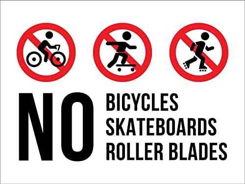 Señal De Advertencia, No Bicicletas Patinetas Patines En Línea Cartel Prohibido Resistente Placa Metal Personalizado Cartel Placa Para Exteriores Interiores,20X30Cm