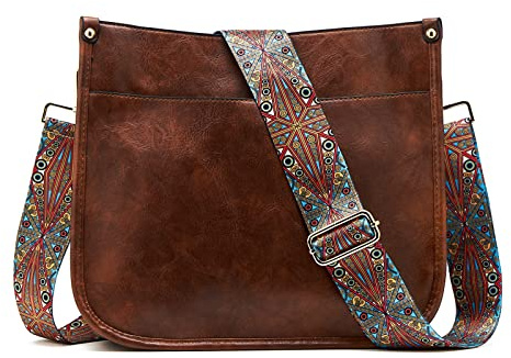 ZOUIQSS Dame Crossbody Taschen Leder Umhängetasche Frauen Hobo Handtasche mit Reißverschluss Schultertasche mit verstellbarem Riemen(Dunkelbraun (5CM) Farbe50)