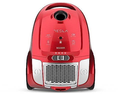 TESLA Aspirador BG200R con Bolsa, 800W, Depósito 2L, Filtro HEPA Lavable, Radio de Trabajo de 8m, Rojo