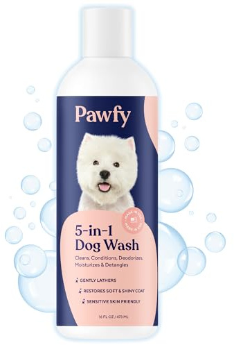 Pawfy Dog Shampoo and Conditioner for Itchy Skin Relief | Puppy Shampoo for Sensitive Skin | Natural 5 in 1 Pet Shampoo with Coconut, Oatmeal & Aloe Vera| Ideal Dog Wash for Smelly Dogs