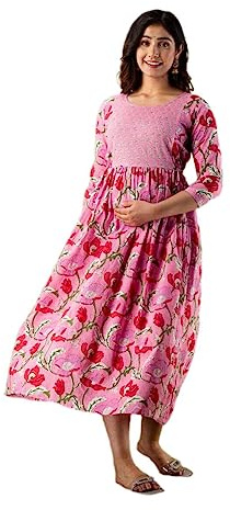 MAGHMAWomen's Maternity Dress Kurti for Pregnancy Women with Breastfeeding Dress with Floral Maxi Maternity Dress, Pink Dori, XXL