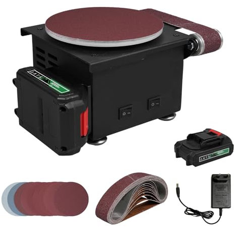 Mini lijadora de disco,YIWENG Máquina pulidora y esmeriladora eléctrica en miniatura de doble propósito con batería de litio 6000WA, amoladora de disco de arena de 6 pulgadas + lijadora de banda, con