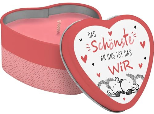 Sheepworld hjärtljus med motiv det vackraste | doftljus i hjärtburk av plåt, sojavax, vaniljdoft, 7,2 cm x 7 cm x 3,5 cm | present kärlek, för älskare, alla hjärtans dag | 73790